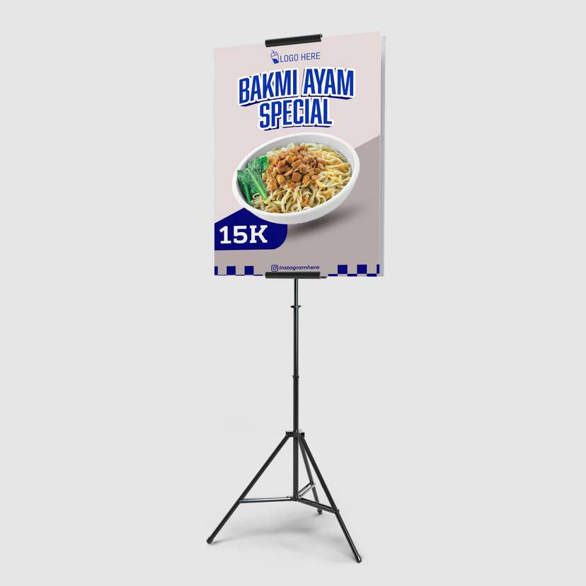 Foamboard Promo Makanan Bakmi Ayam Dengan Warna Biru Abu - Image 1
