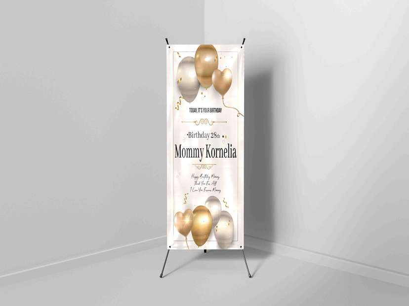 X Banner ulang tahun mama nuansa putih dan sentuhan emas mewah - Image 1