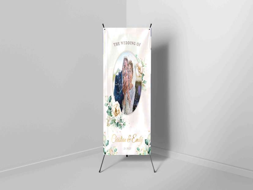 X Banner For Wedding Green Flower Theme - Image 1