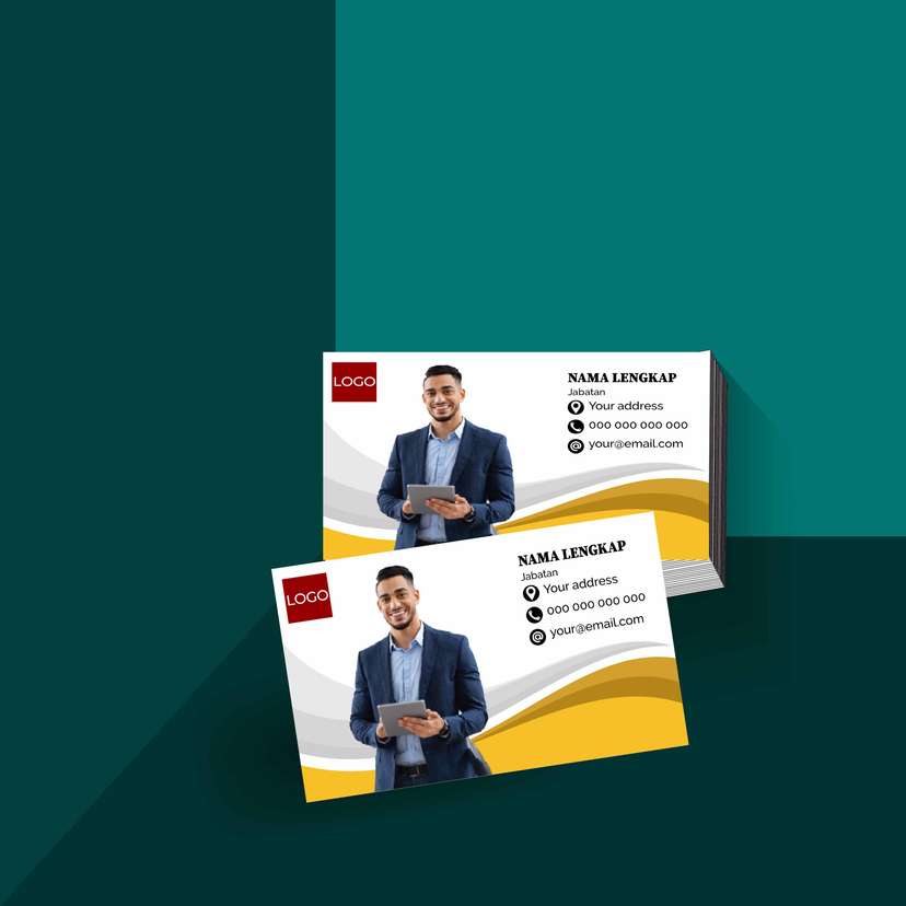 Kartu Nama Profesional Bernuansa Kuning dan Abu-Abu dengan Gradasi Elegan yang Menarik Perhatian - Image 1