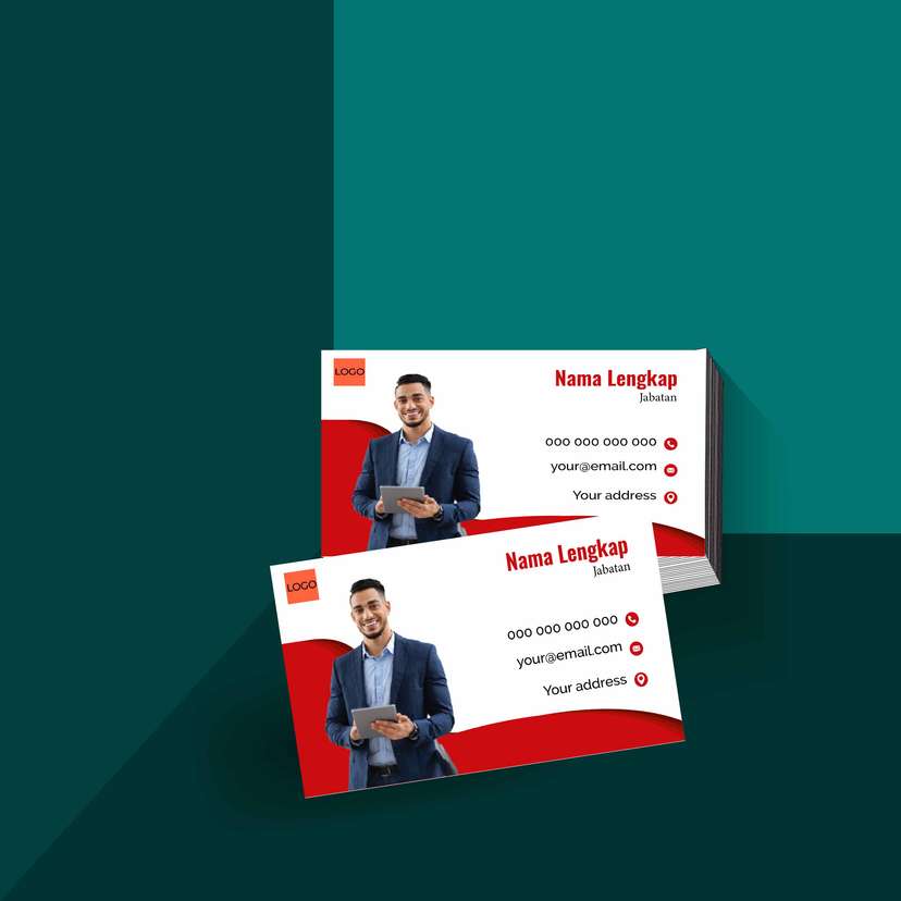 Kartu Nama Formal Bernuansa Putih Bersih dengan Aksen Merah yang Memberikan Kesan Serius, Tegas, dan Elegan - Image 1