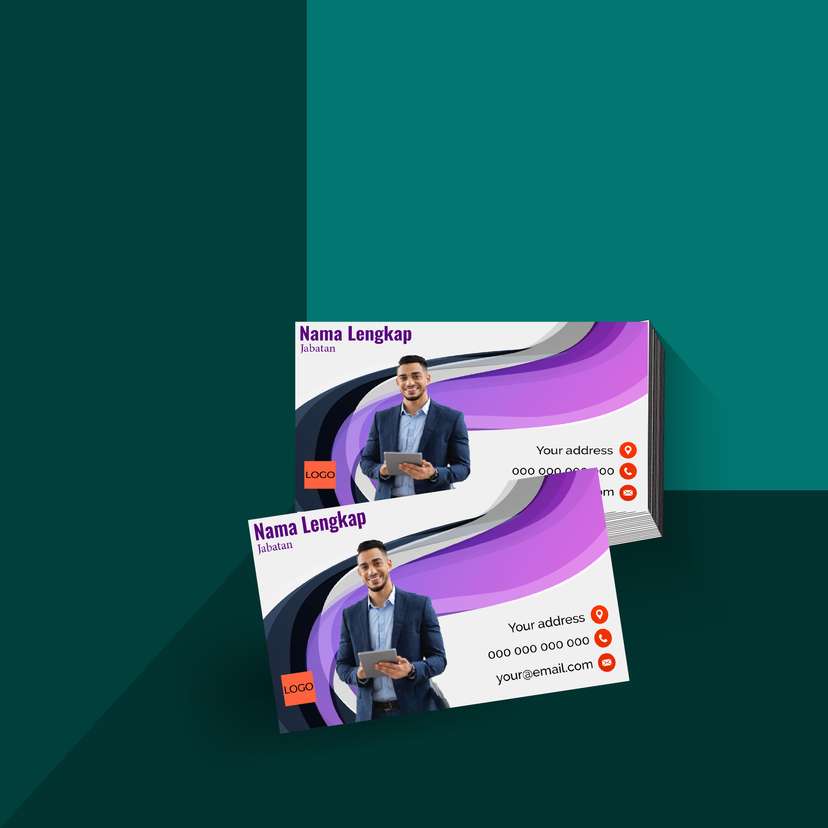 Kartu Nama Futuristik Bernuansa Ungu dan Hitam dengan Pola Bergelombang yang Elegan, - Image 1