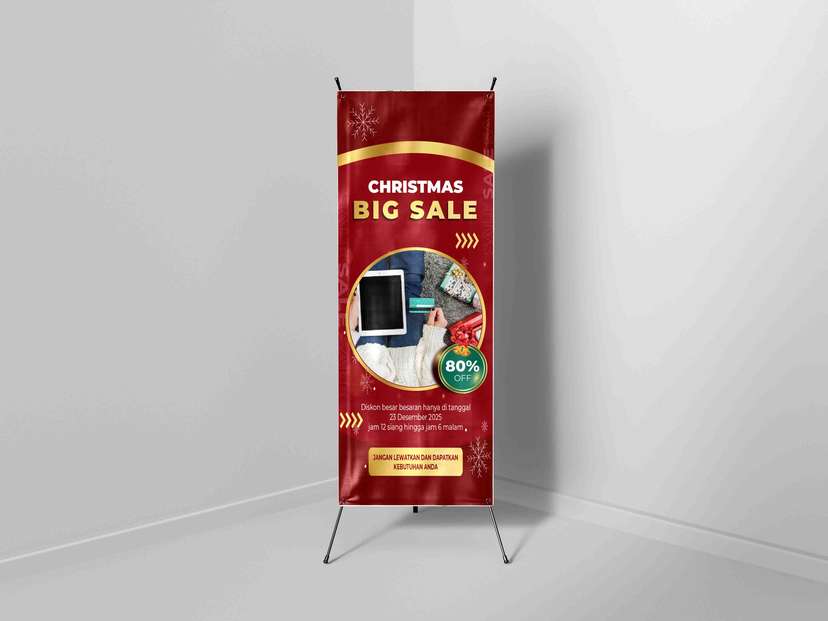 X Banner Merah Gold Untuk Promosi Christmas - Image 1