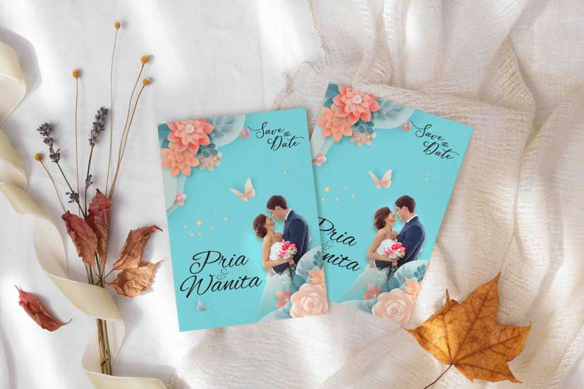 Undangan Wedding Bahasa Indonesia dengan Nuansa Biru Bunga - Image 1