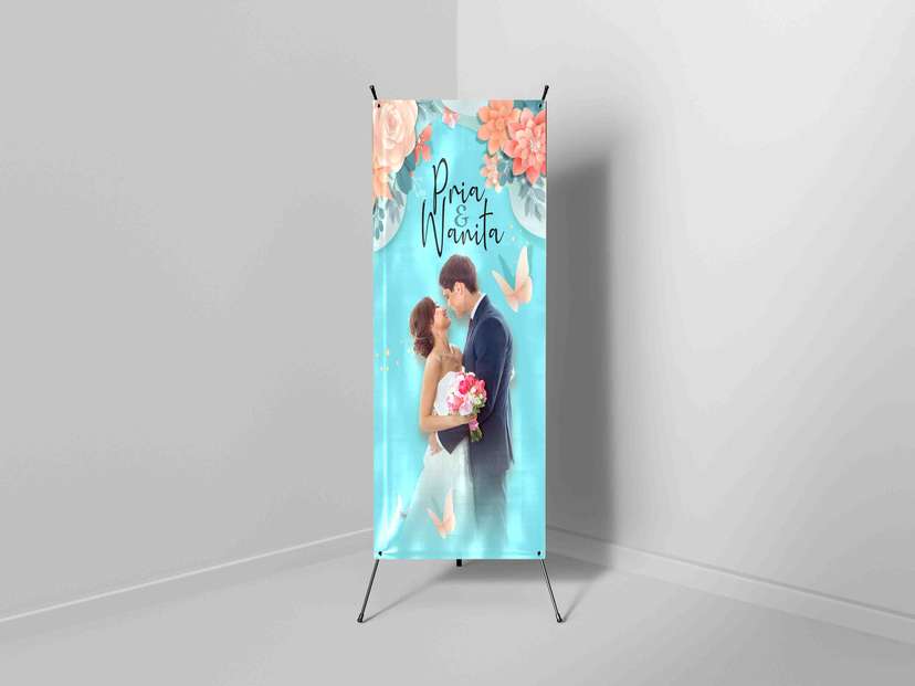 X Banner Wedding Nuansa Biru Bunga - Image 1