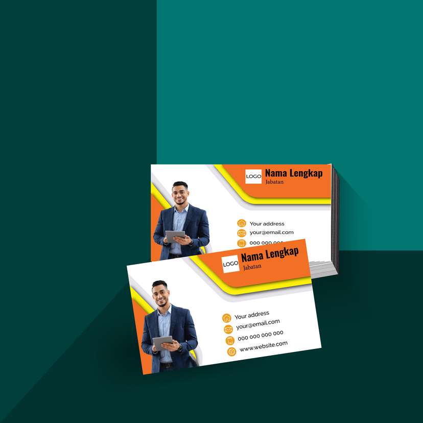 Kartu Nama Dinamis Bernuansa Putih, Oranye, dan Kuning yang Cerah, Enerjik, dan Menarik Perhatian - Image 1