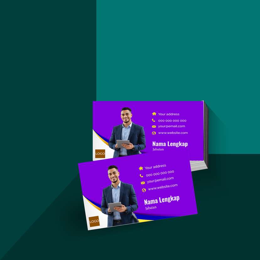 Kartu Nama Elegan Bernuansa Ungu Royal dengan Aksen Kuning yang Memberikan Kesan Mewah dan Berkelas - Image 1