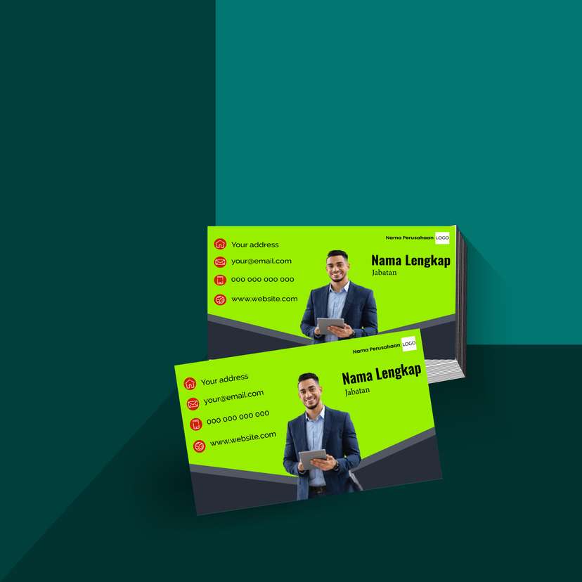 Kartu Nama Cerah Bernuansa Hijau Neon dengan Aksen Gelap yang Memberikan Tampilan Fresh - Image 1