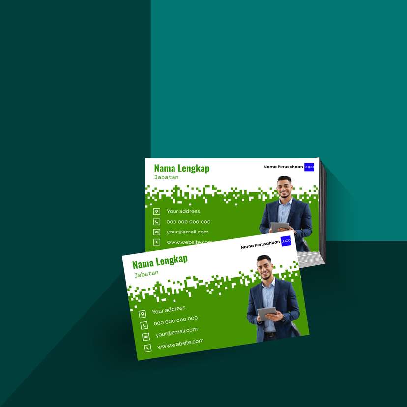 Kartu Nama Bernuansa Hijau dengan Aksen Pixel Digital Putih untuk Tampilan Fresh, Kreatif dan Inovatif - Image 1
