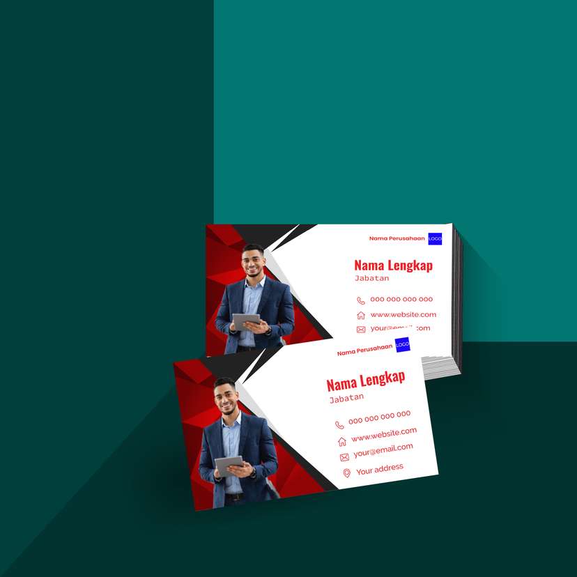 Kartu Nama Abstrak Bernuansa Merah dengan Latar Putih Bersih untuk Kesan Profesional - Image 1