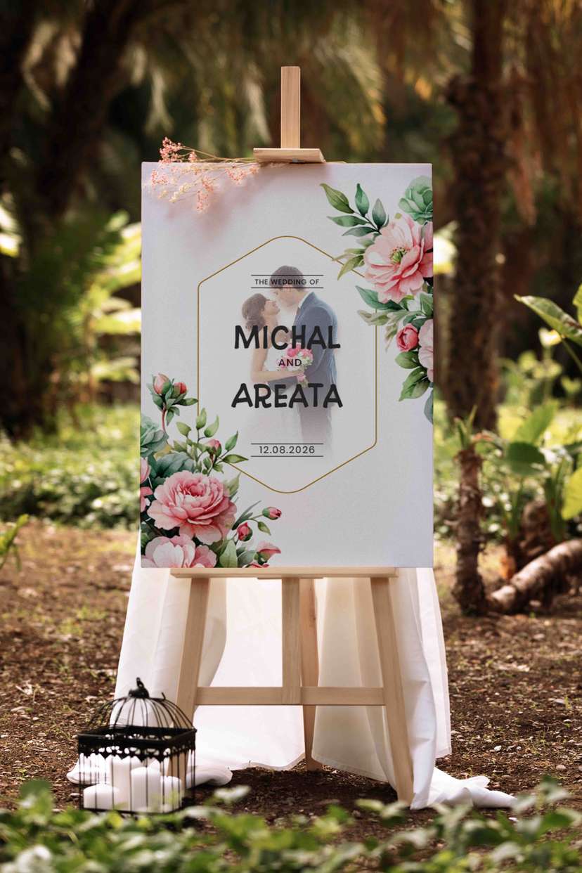 Welcome Wedding Sign Elegan dengan Nuansa Floral Modern - Image 1