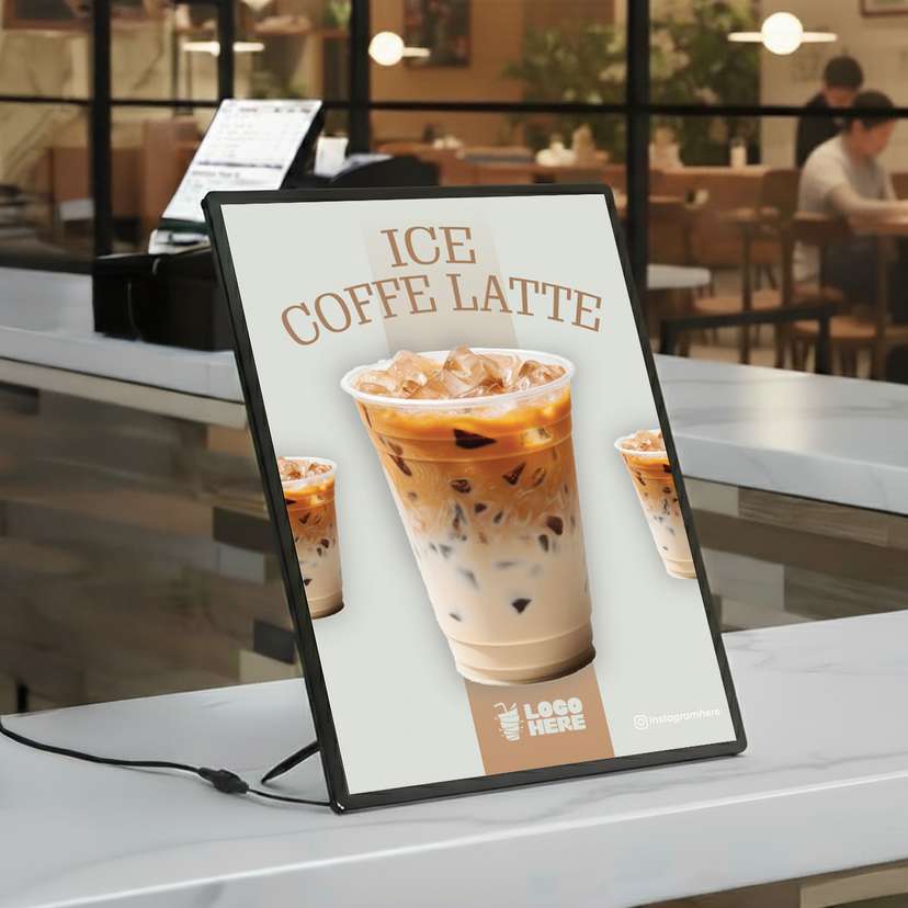 Slim LED Menu Kopi Dengan Latar Krem Dan Gambar Kopi - Image 1