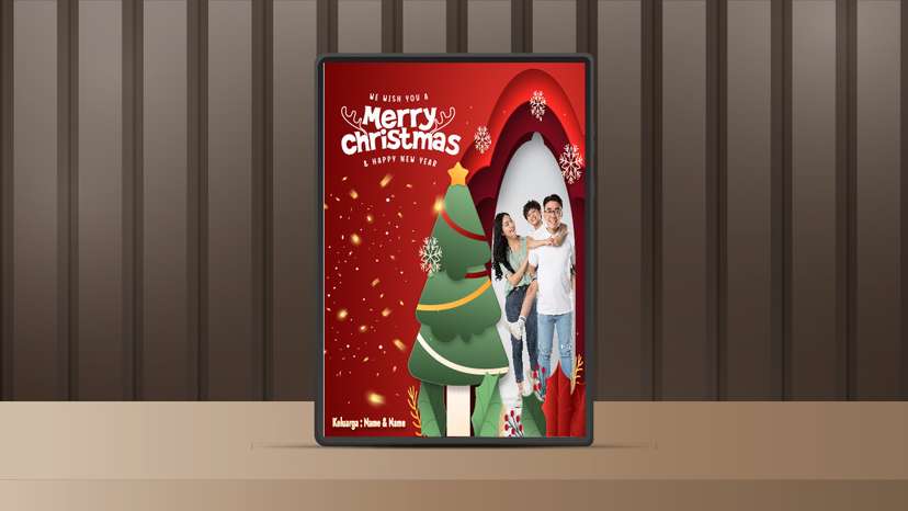 Slim Led Natal Merah dengan Foto Nama Keluarga - Image 1