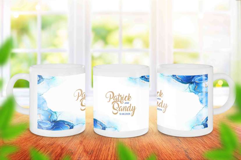 Mug Souvenir Wedding Nuansa Biru Gold - Image 1