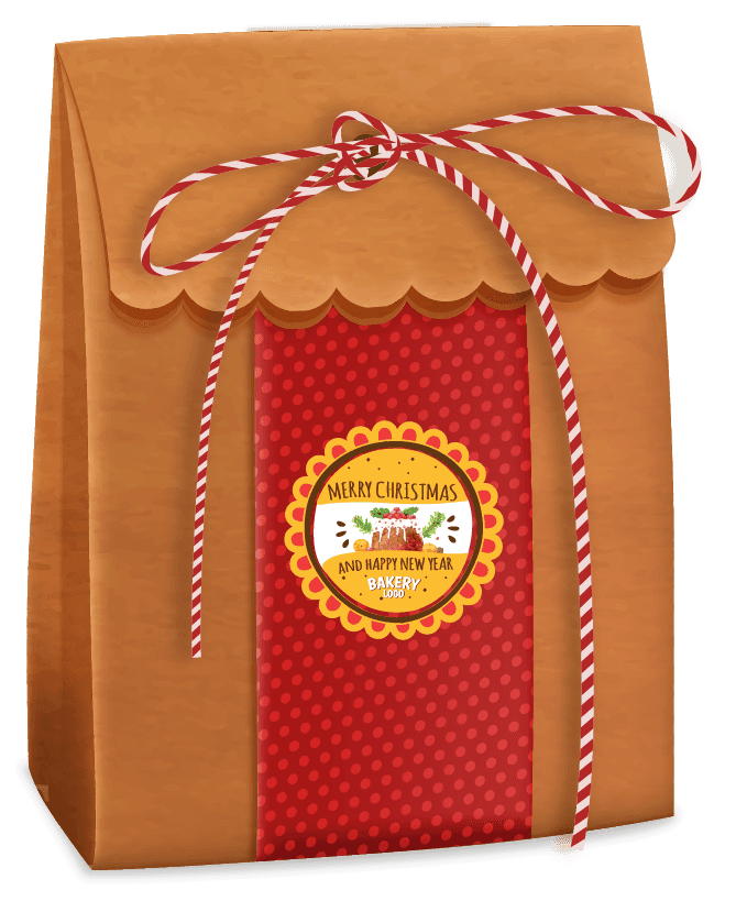 Stiker Kuning Merry Christmas Desain Kue Natal untuk Kemasan Kue dan Hampers - Image 1