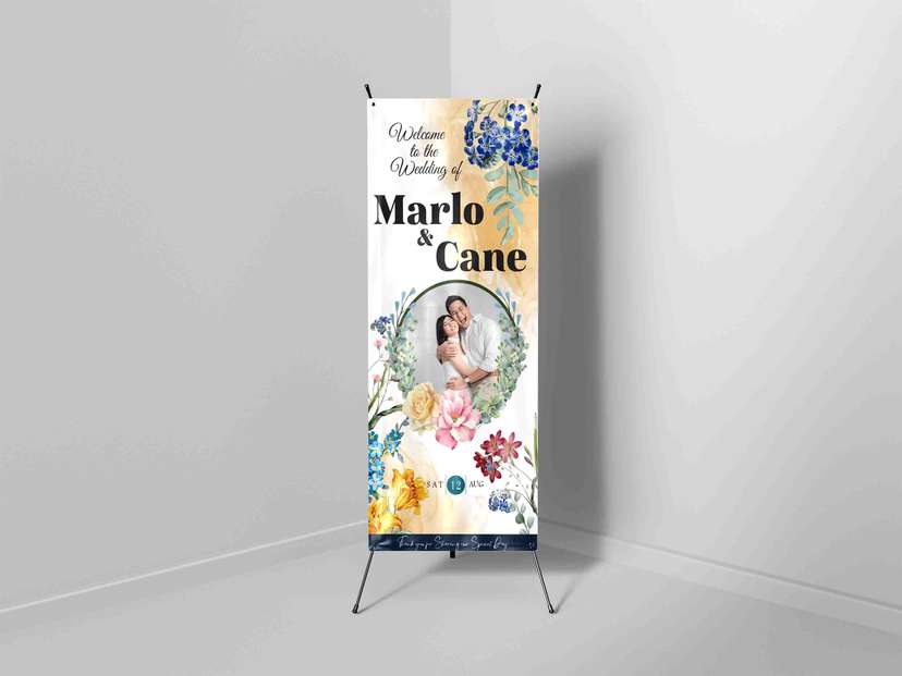 X Banner Wedding Floral Elegance Desain Romantis Bernuansa Bunga Warna-warni - Image 1