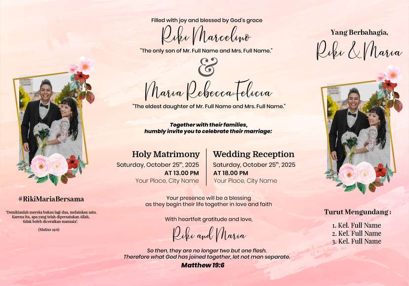 Undangan Pernikahan Trifold Desain Elegan Bernuansa Pastel Romantis - Image 2
