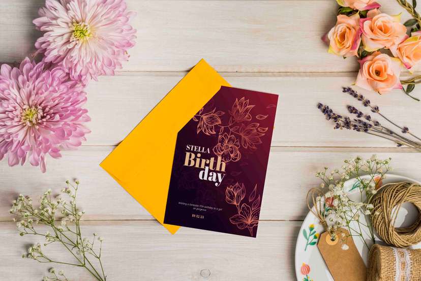 Elegant Floral Birthday Invitation Maroon - Image 1