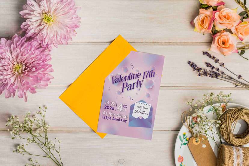 Undangan 17 Tahun Tema Hati Ungu Mix Pink - Image 1