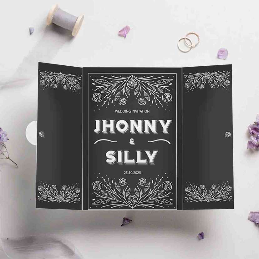 Undangan Pernikahan Lipat Tiga Black Elegant Desain Klasik & Mewah untuk Hari Istimewa - Image 2