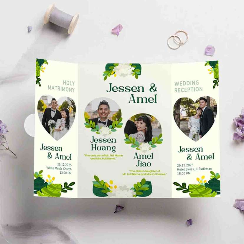Undangan Pernikahan Lipat Tiga Elegan Dengan Foto - Image 2