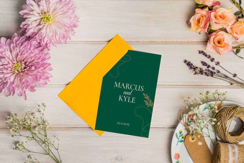 Undangan Pernikahan Hijau Cream Klasik Minimalis - Image 1