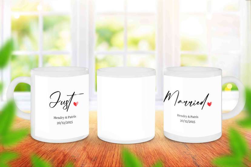 Mug Souvenir Just Married Dengan Tulisan Simpe - Image 1