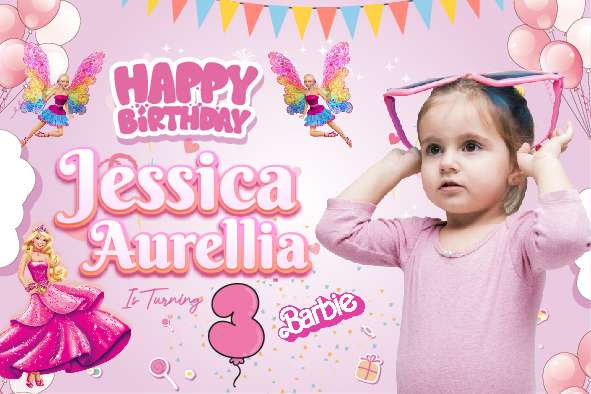 Baliho Hari Ulang Tahun Anak Barbie - Image 1