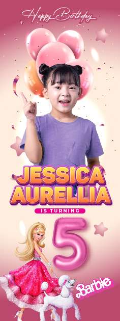 Standing Banner Hari Ulang Tahun Anak Barbie - Image 1