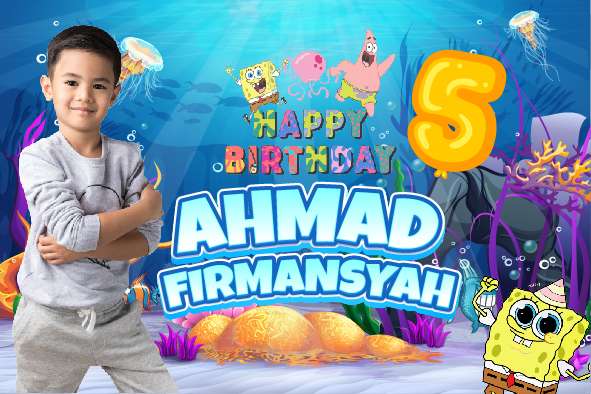 Baliho Hari Ulang Tahun Anak Spongebob - Image 1