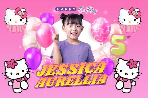 Baliho Hari Ulang Tahun Anak Hello Kitty - Image 1