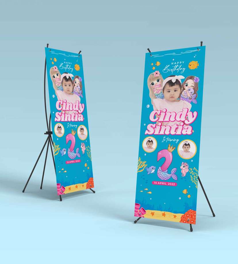 Standing Banner Hari Ulang Tahun Anak Mermaid - Image 2
