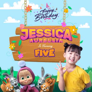 Baliho Hari Ulang Tahun Anak Masha and The Bear - Image 1