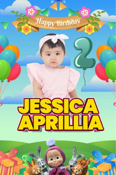 Baliho Hari Ulang Tahun Anak Masha and the Bear - Image 1