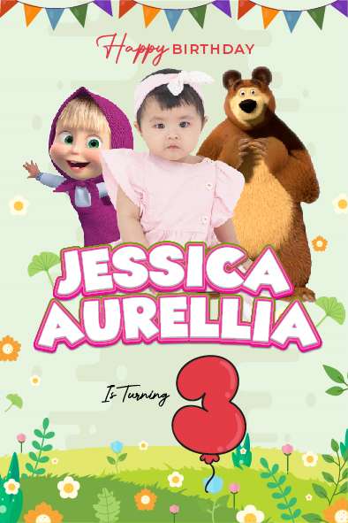 Baliho Hari Ulang Tahun Anak Masha and The Bear - Image 1