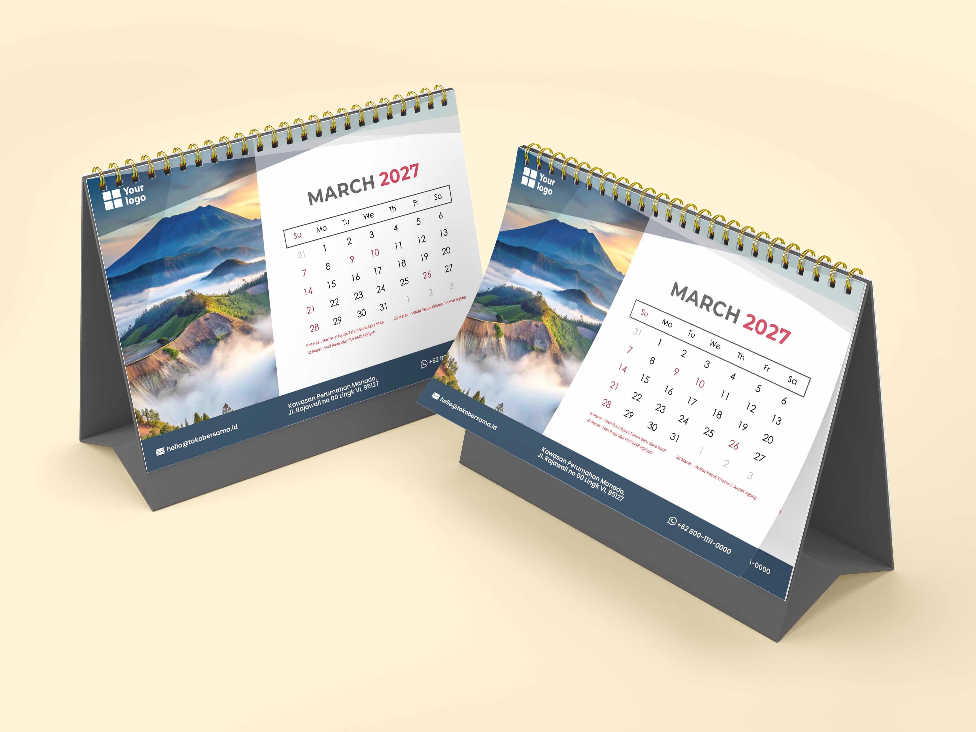 Kalender Meja Spiral Custom Landscape Elegan