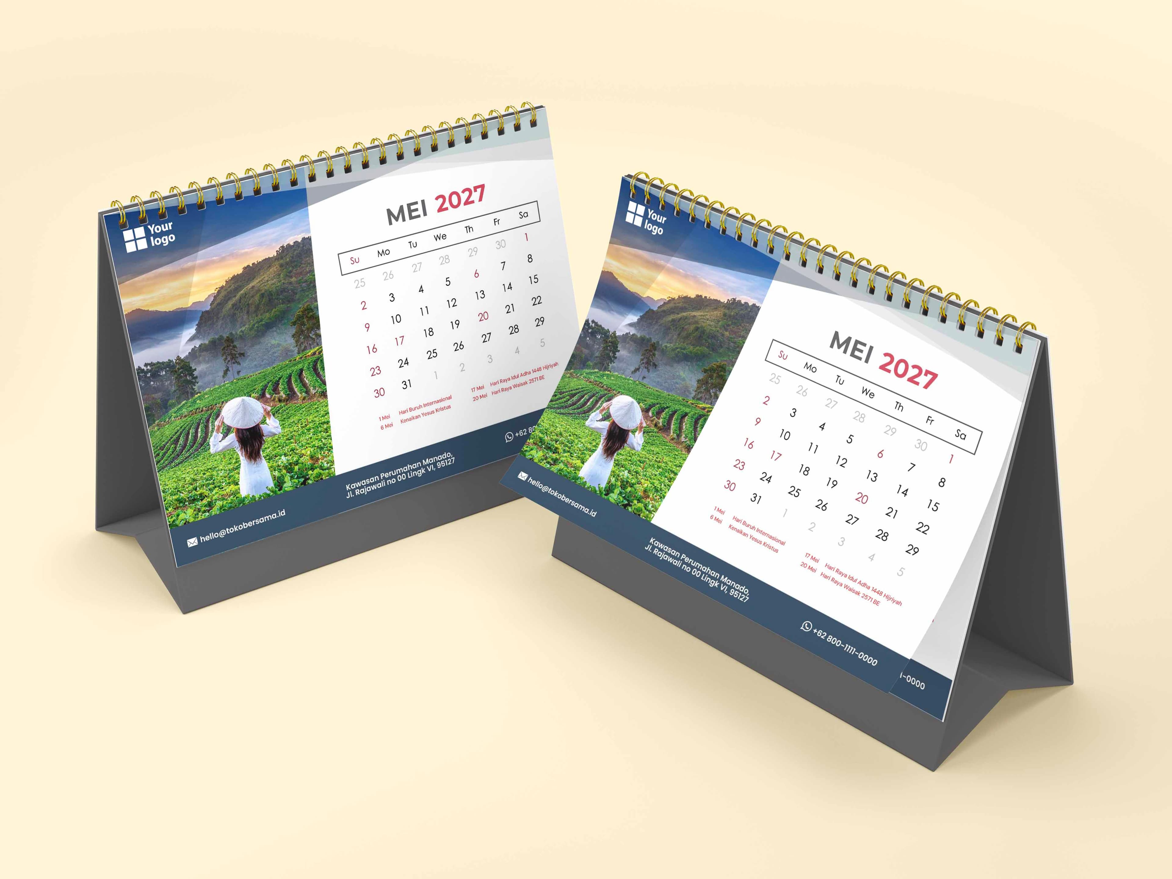 Kalender Meja Spiral Custom Landscape Elegan