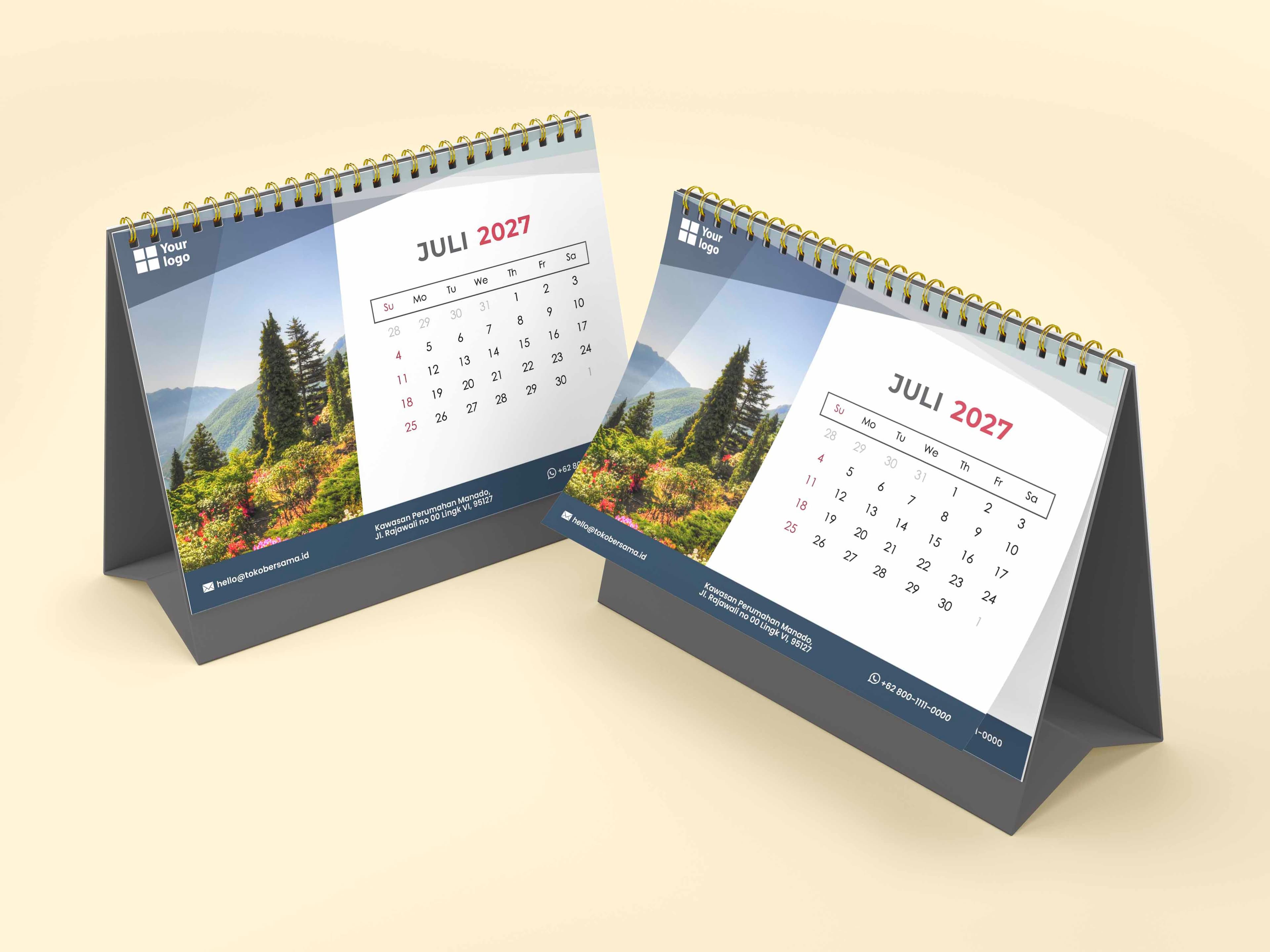 Kalender Meja Spiral Custom Landscape Elegan