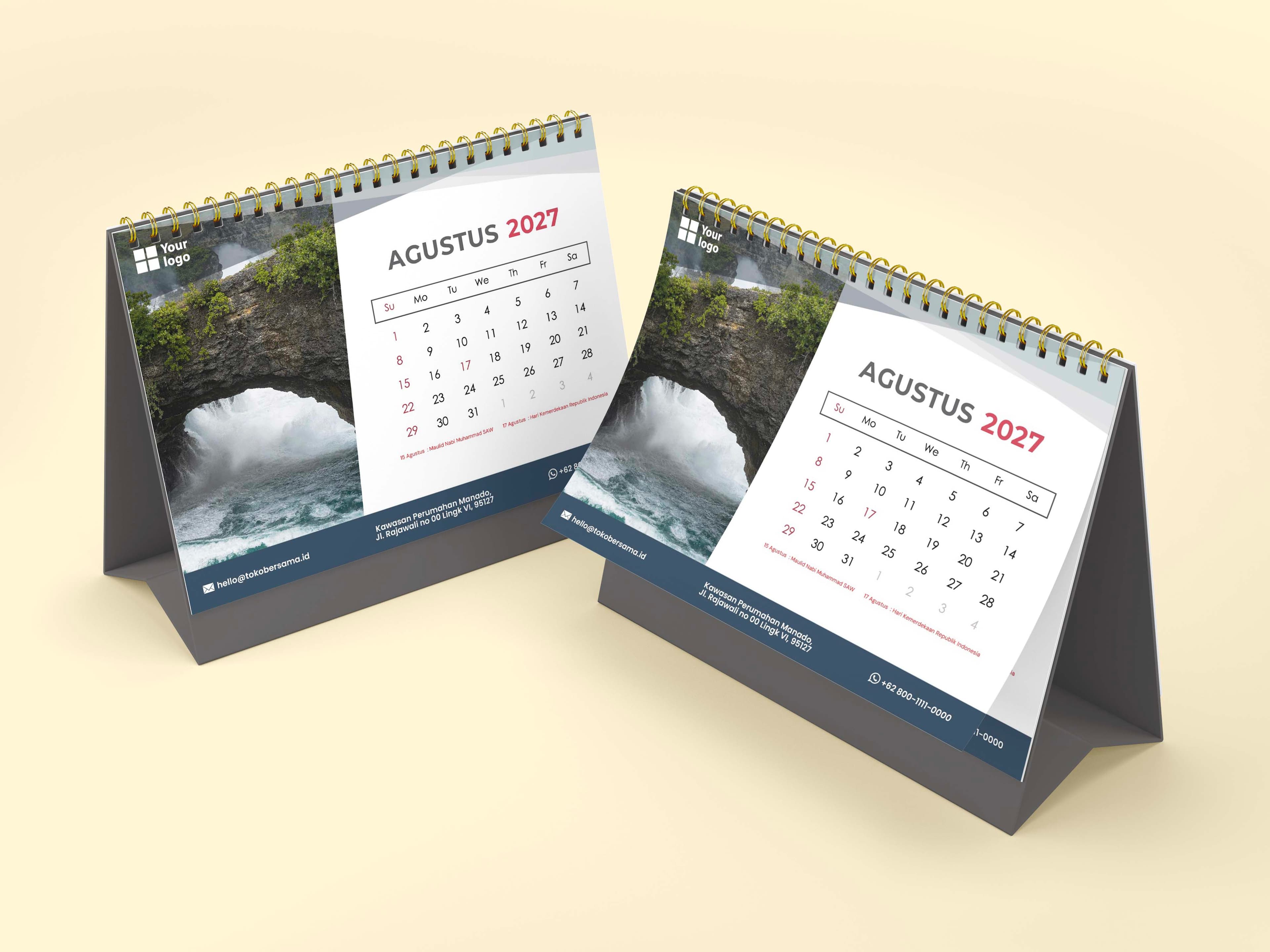 Kalender Meja Spiral Custom Landscape Elegan - Back