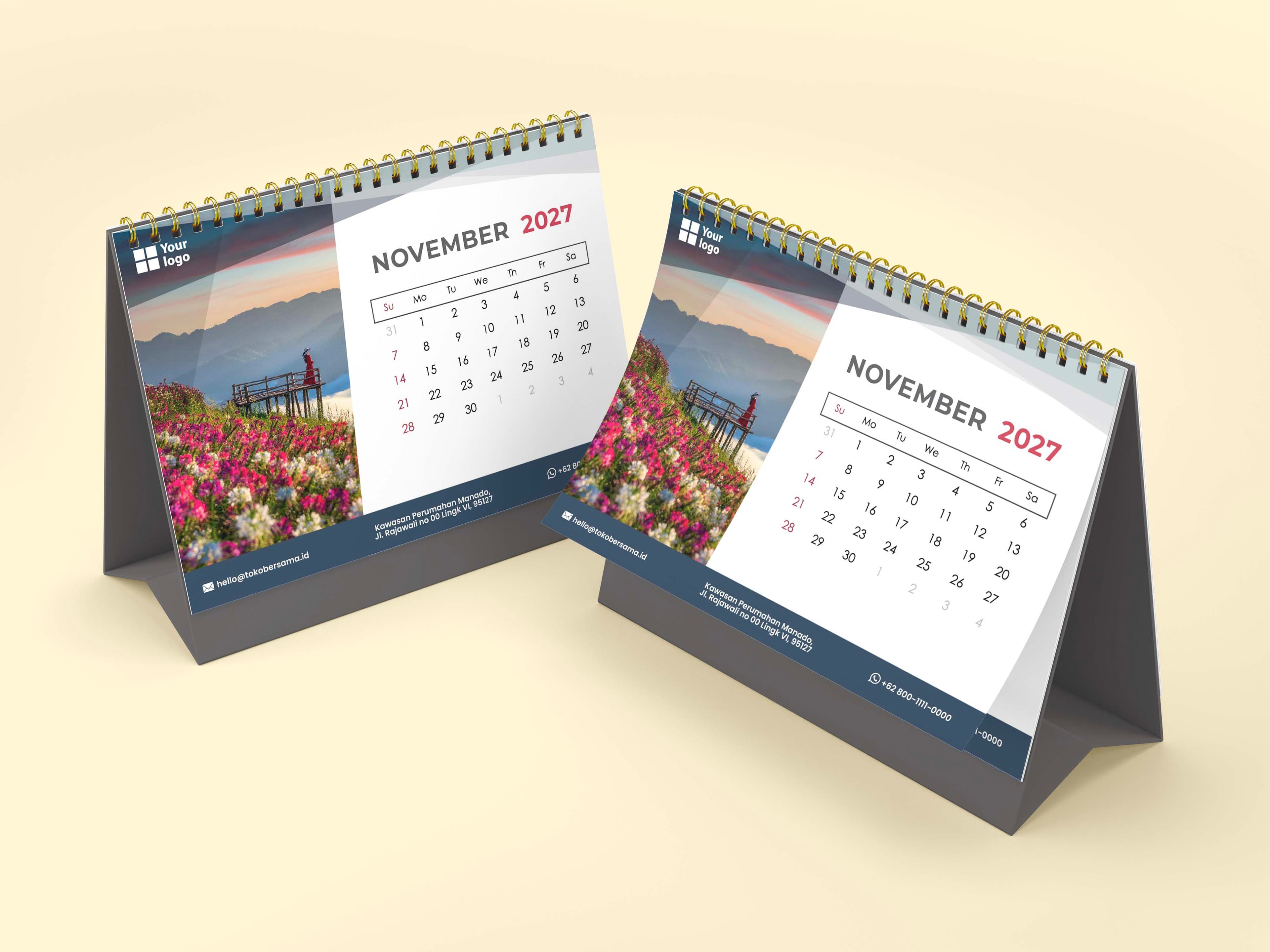 Kalender Meja Spiral Custom Landscape Elegan