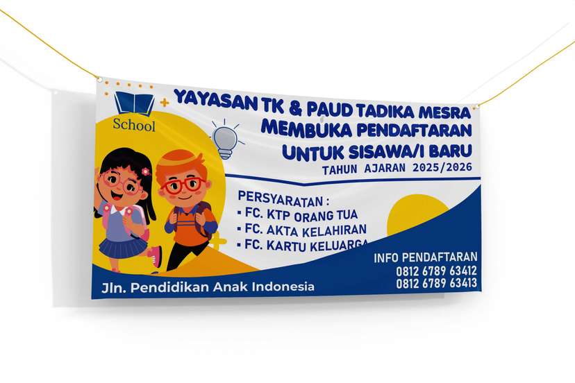 Banner Penerimaan Siswa Baru TK dan Paud Desing Simple Dominan Biru dan Putih - Image 1