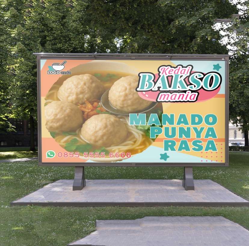 Desain baliho jualan dagang bakso nuansa lembut soft - Image 1