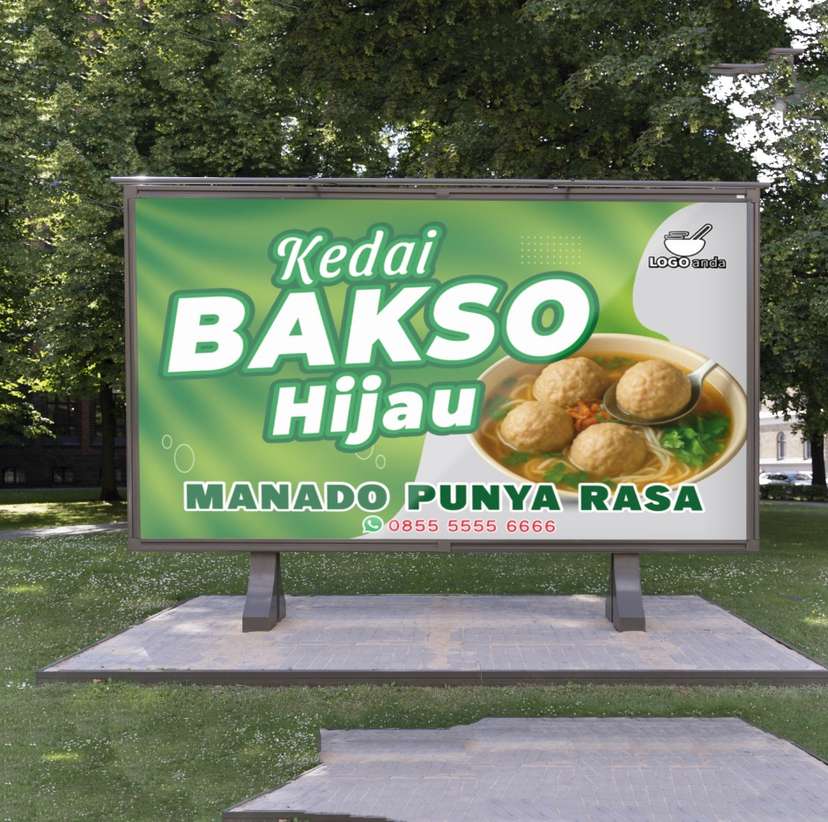 Desain baliho jualan dagang bakso nuansa hijau gurih - Image 1