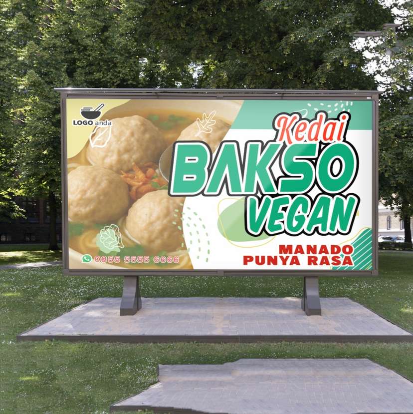 Desain baliho jualan dagang bakso nuansa hijau tumbuhan - Image 1
