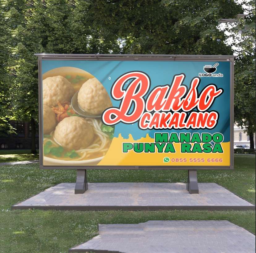 Desain baliho jualan dagang bakso nuansa kuning biru - Image 1