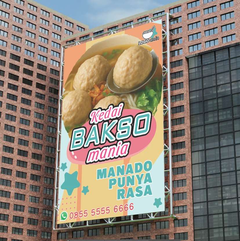 Desain baliho jualan dagang bakso nuansa lembut soft - Image 1