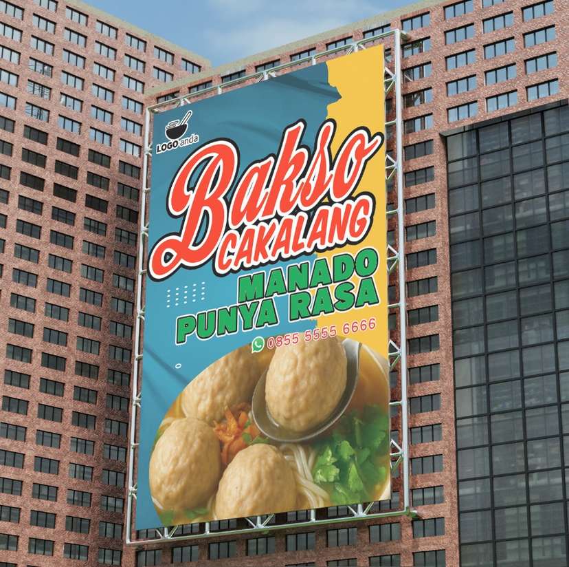 Desain baliho jualan dagang bakso nuansa kuning biru - Image 1
