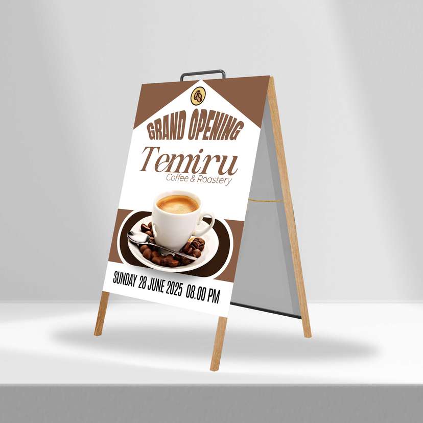 Triangle Stand Banner Kayu Opening Terimu Caffee - Image 1