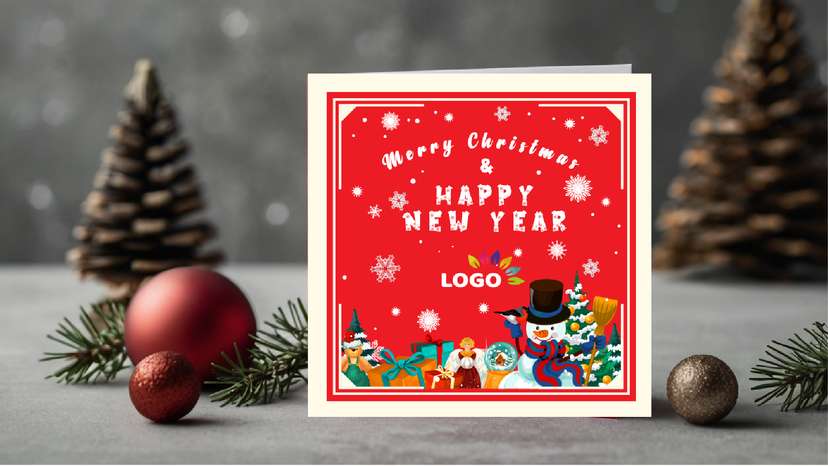 Kartu Natal dan Tahun Baru Merah Salju - Image 1