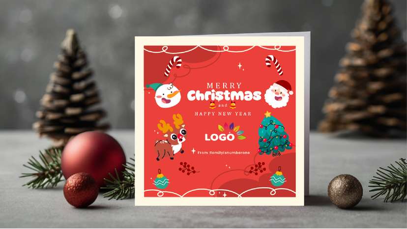 Kartu Natal dan Tahun Baru Merah Lucu - Image 1